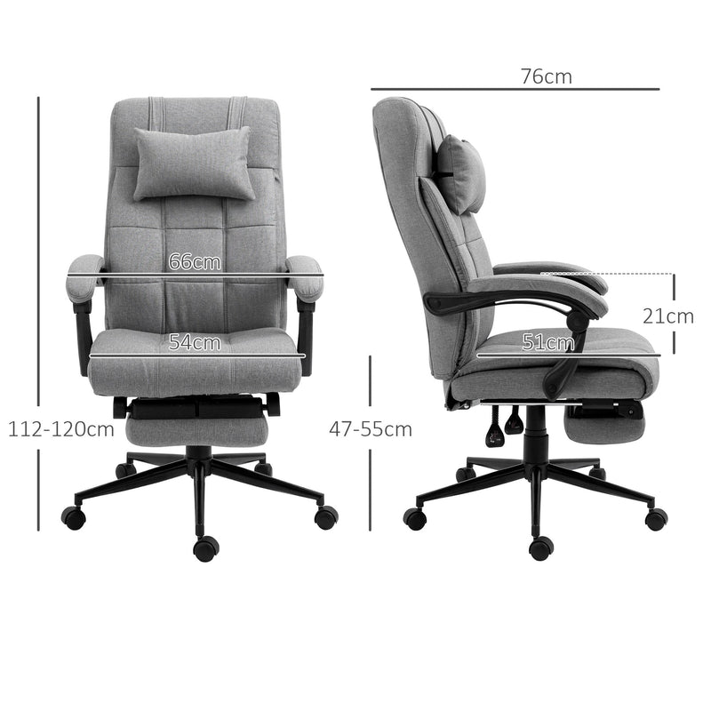 Ergonomic Office Chair with Footrest - Armrests, Lumbar Support & Adjustable Headrest in Light Grey - Comfort Seating for Long Work Hours