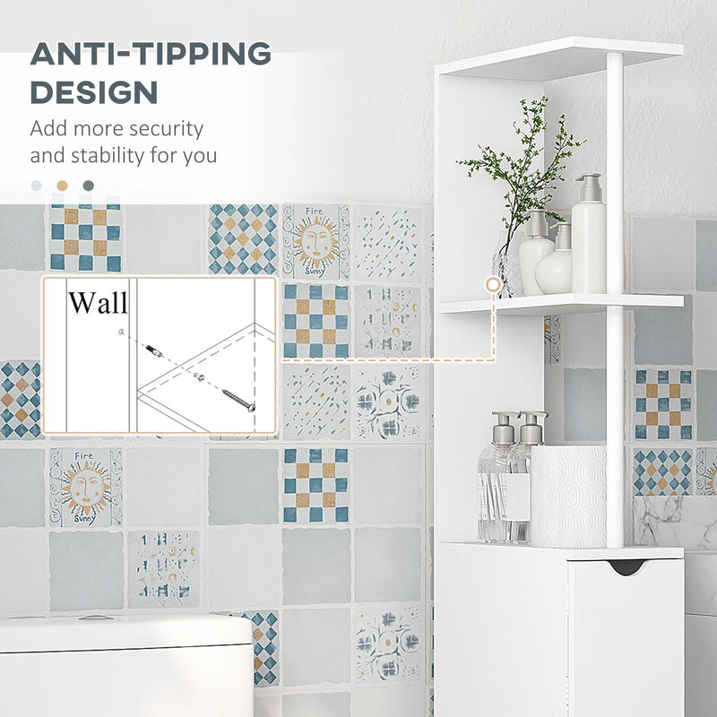 Slimline Bathroom Organizer with Drawers - Tall Cupboard with Double-Shelf Storage, Sleek White Finish - Space-Saving Solution for Small Bathrooms & Tight Spaces