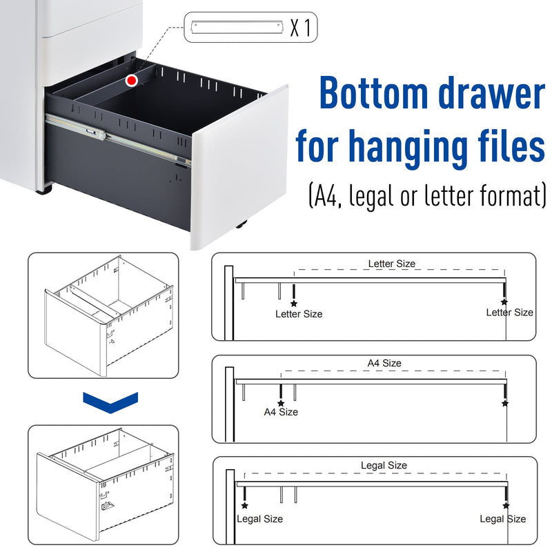 3-Drawer Steel File Cabinet with Lock - Mobile Vertical Filing Storage, Fully Assembled - Secure Organizer for Home Office or Business Documents