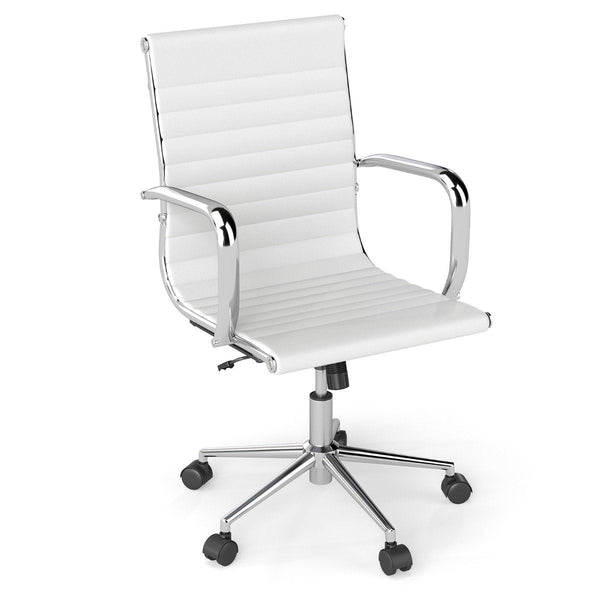 Ribbed Executive Office Chair Adjustable Swivel PU Leather Conference Chair-