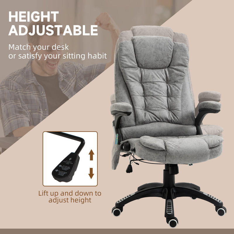 Heated Massage Recliner Chair with Microfiber Upholstery - 6-Point Vibrating Office Chair with 360° Swivel and Casters - Comfortable Seating Solution for Stress Relief and Relaxation, Grey