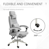 Adjustable Swivel Home Office Chair with Manual Footrest - Ergonomic Recliner Seat with Padding, Armrests, and 2 Pillows in Modern Grey - Ideal for Comfortable Working and Relaxation