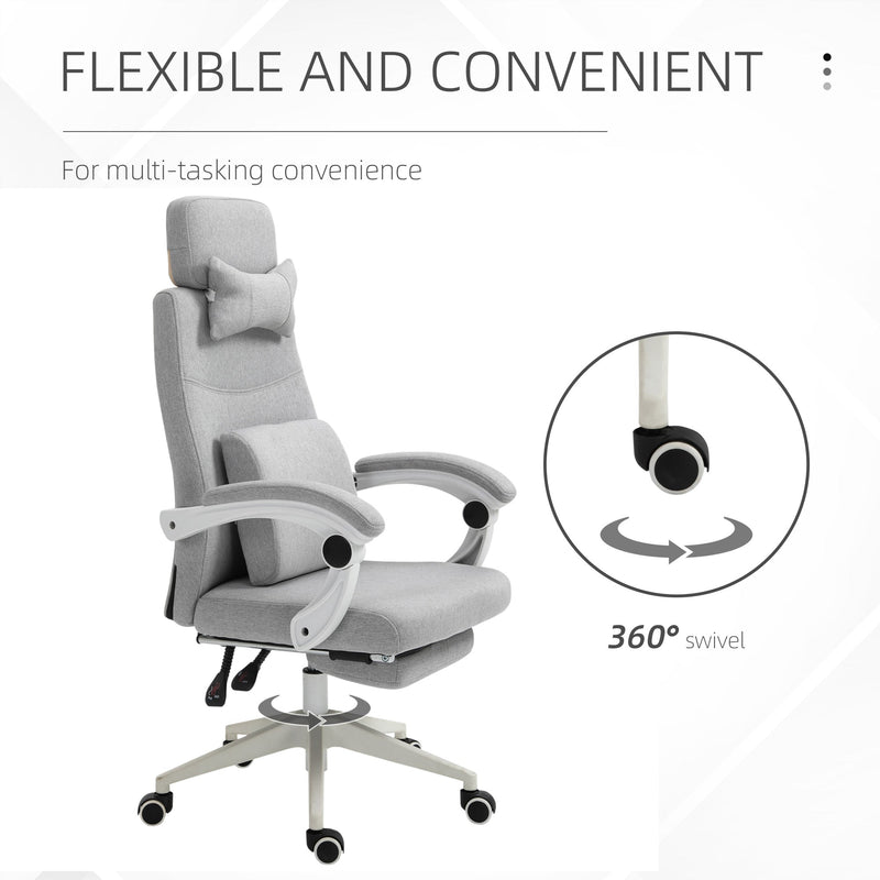 Adjustable Swivel Home Office Chair with Manual Footrest - Ergonomic Recliner Seat with Padding, Armrests, and 2 Pillows in Modern Grey - Ideal for Comfortable Working and Relaxation