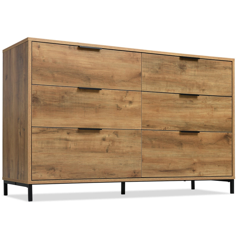 6-Drawer Sideboard Cabinet in Dark Oak - Sturdy Metal Handles, Modern Storage Organizer for Home - Ideal for Living Room and Bedroom Organization