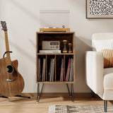 Record Player Stand - 3-Tier, Charging Station Shelf, 4 Dividers, Rustic Brown - Ideal Storage Solution for Vinyl Enthusiasts
