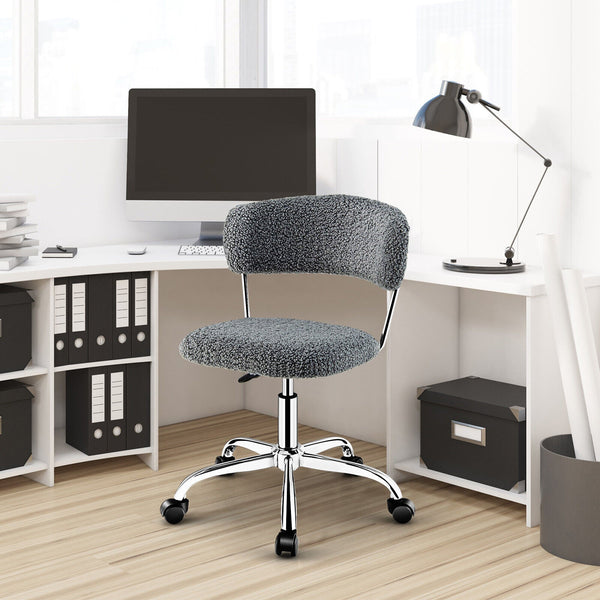 OfficeEssentials - Grey Faux Fur Mid-Back Chair for Home Office - Comfortable and Stylish Seating Solution for Telecommuters and Home-Based Workers