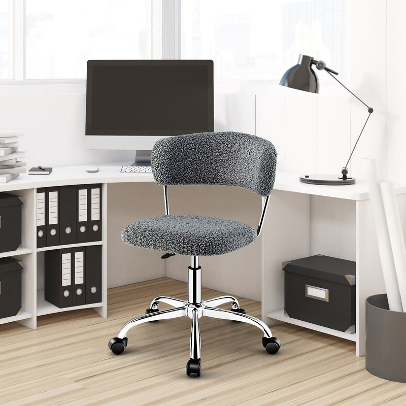 OfficeEssentials - Grey Faux Fur Mid-Back Chair for Home Office - Comfortable and Stylish Seating Solution for Telecommuters and Home-Based Workers