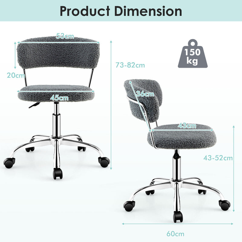 OfficeEssentials - Grey Faux Fur Mid-Back Chair for Home Office - Comfortable and Stylish Seating Solution for Telecommuters and Home-Based Workers