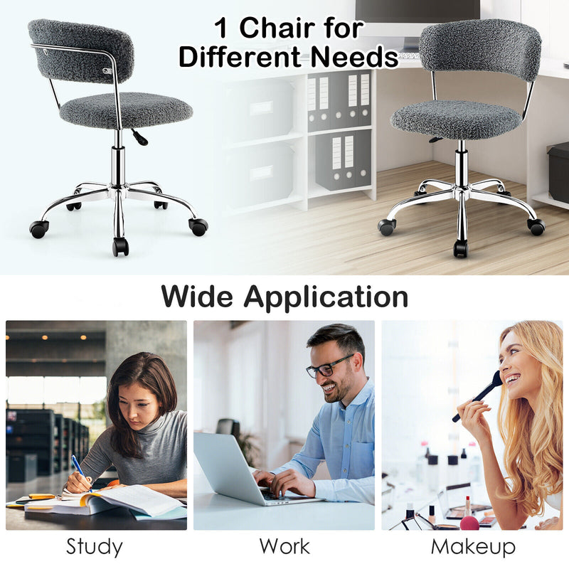OfficeEssentials - Grey Faux Fur Mid-Back Chair for Home Office - Comfortable and Stylish Seating Solution for Telecommuters and Home-Based Workers