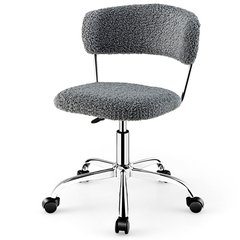 OfficeEssentials - Grey Faux Fur Mid-Back Chair for Home Office - Comfortable and Stylish Seating Solution for Telecommuters and Home-Based Workers