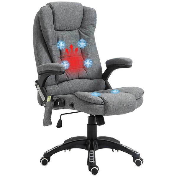 Heated Massage Recliner Chair - Linen-Feel Fabric with 360° Swivel & Six Massage Points - Comfortable Office Chair for Stress Relief