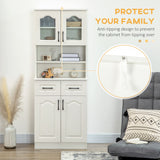 Freestanding White Kitchen Cupboard - Adjustable Shelf Storage Cabinet with Drawers and Counter - Space Organizer for Living or Dining Room