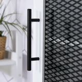 6-Tier Retro Bathroom Cabinet with Patterned Glass Doors - Anti-Tilt Design, Melamine Finish, Freestanding Storage - Chic Monochrome Tall Tower for Bathroom Organization