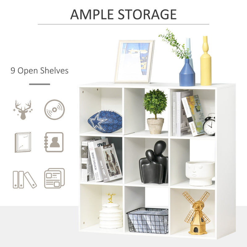 3-Tier 9-Cube Storage Organizer - Particle Board Cabinet with Bookcase Shelves for Home Office - Space-Saving Solution in White