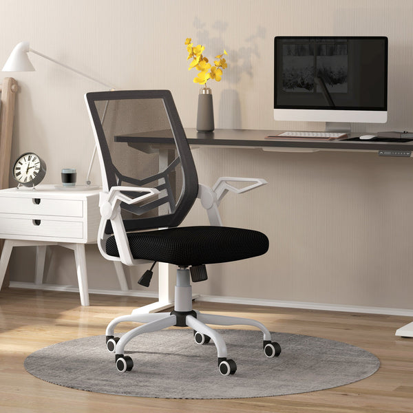 Ergonomic Mesh Office Chair with Flip-up Armrests - Lumbar Support and Smooth-Rolling Swivel Wheels - Comfortable Seating for Home Office and Desk Work