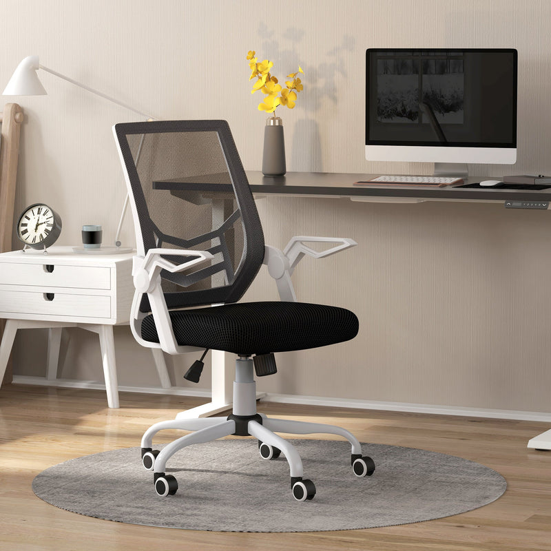 Ergonomic Mesh Office Chair with Flip-up Armrests - Lumbar Support and Smooth-Rolling Swivel Wheels - Comfortable Seating for Home Office and Desk Work