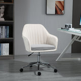 Linen Fabric Leisure Office Chair - Swivel Scallop-Shaped Computer Desk Chair with Wheels - Ideal for Home Study and Bedroom Comfort, Beige