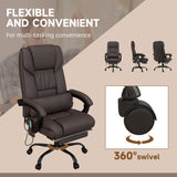 Ergonomic PU Leather Reclining Office Chair with Massage Function - 6-Point Massage, Swivel Wheels, Integrated Footrest, Remote Control - Ideal for Stress Relief and Office Comfort, Brown
