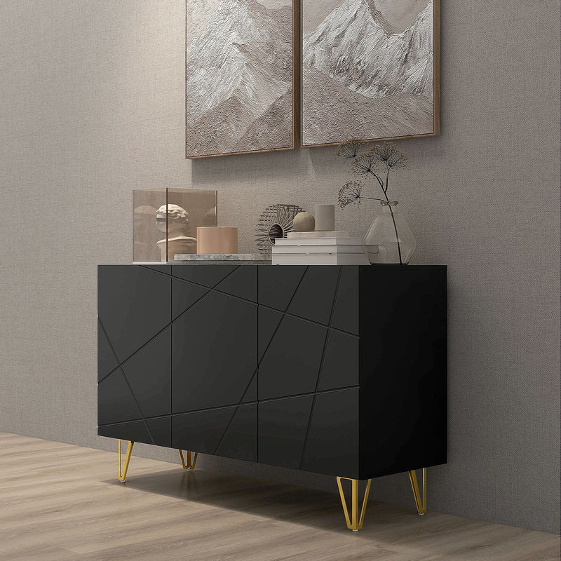 Modern Luxe High Gloss Sideboard - Stylish Storage Cabinet with Sleek Hairpin Legs in White - Elegant Organizational Solution for Contemporary Homes