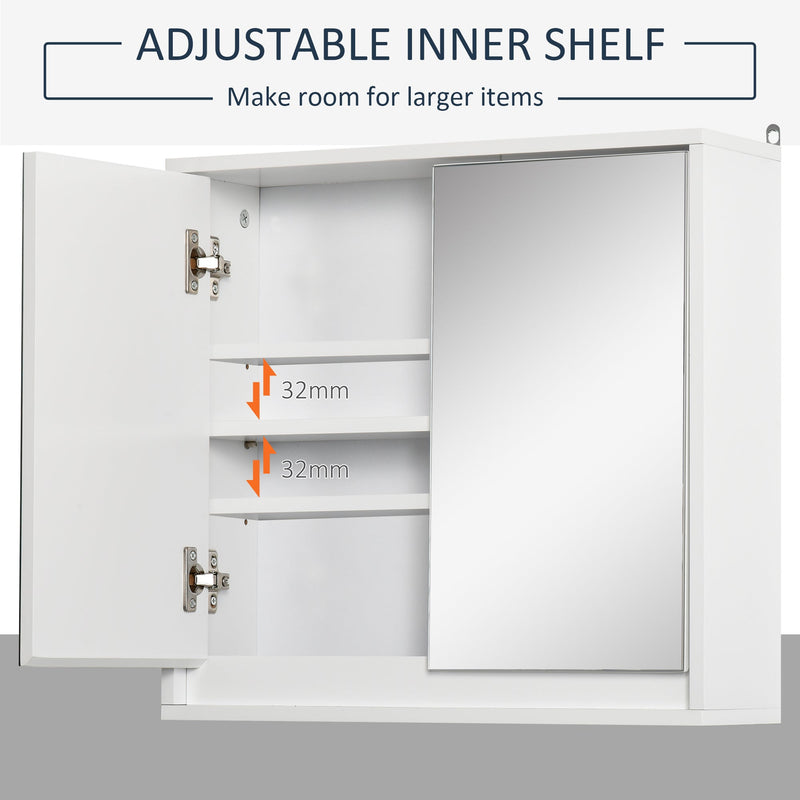 Bathroom Mirror Cabinet with Double Doors - Wall Mounted Storage Unit with Shelf - Elegant White Organizer for Restroom Essentials