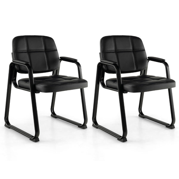 Waiting Room Chairs, Set of 2 - Black Metal Frame with Comfortable Padded Armrests - Ideal for Reception Areas and Offices