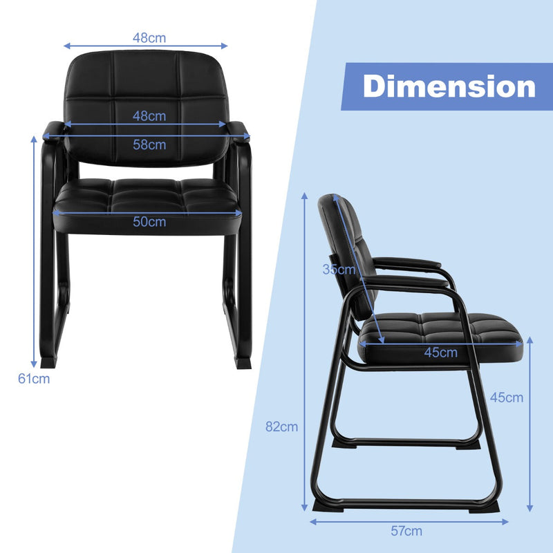 Waiting Room Chairs, Set of 2 - Black Metal Frame with Comfortable Padded Armrests - Ideal for Reception Areas and Offices