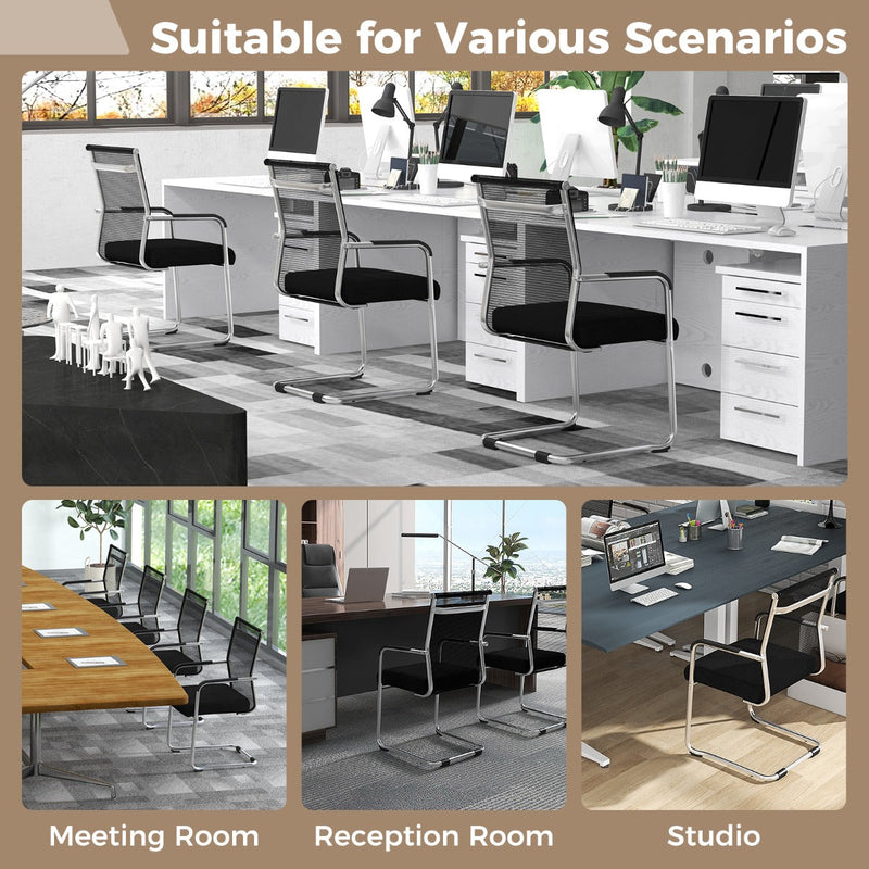 Executive Guest Chair Set - Set of 4 Office Chairs with Sleek Metal Sled Base - Ideal for Office Visitors and Business Meetings