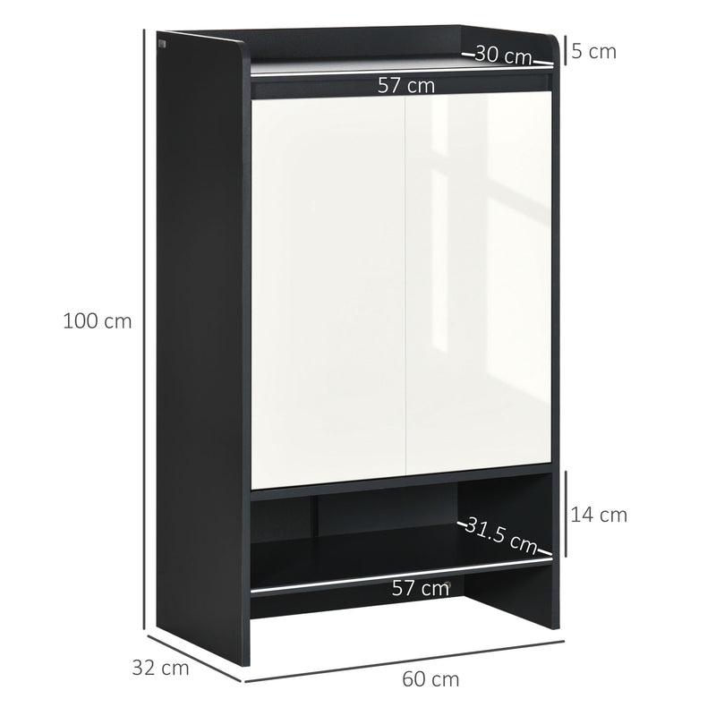 High Gloss White Shoe Cabinet with Open Shelves - Modern Hallway Storage Organizer for 15 Pairs - Stylish Grey Footwear Cupboard