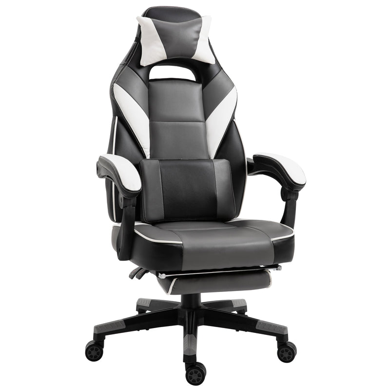 Ergonomic Gaming Chair with Footrest and Lumbar Support - Thick Padding, Headrest, 5 Smooth-Rolling Wheels, Reclining Backrest - Adjustable Height for Comfortable Gaming & Home Office Use, Grey