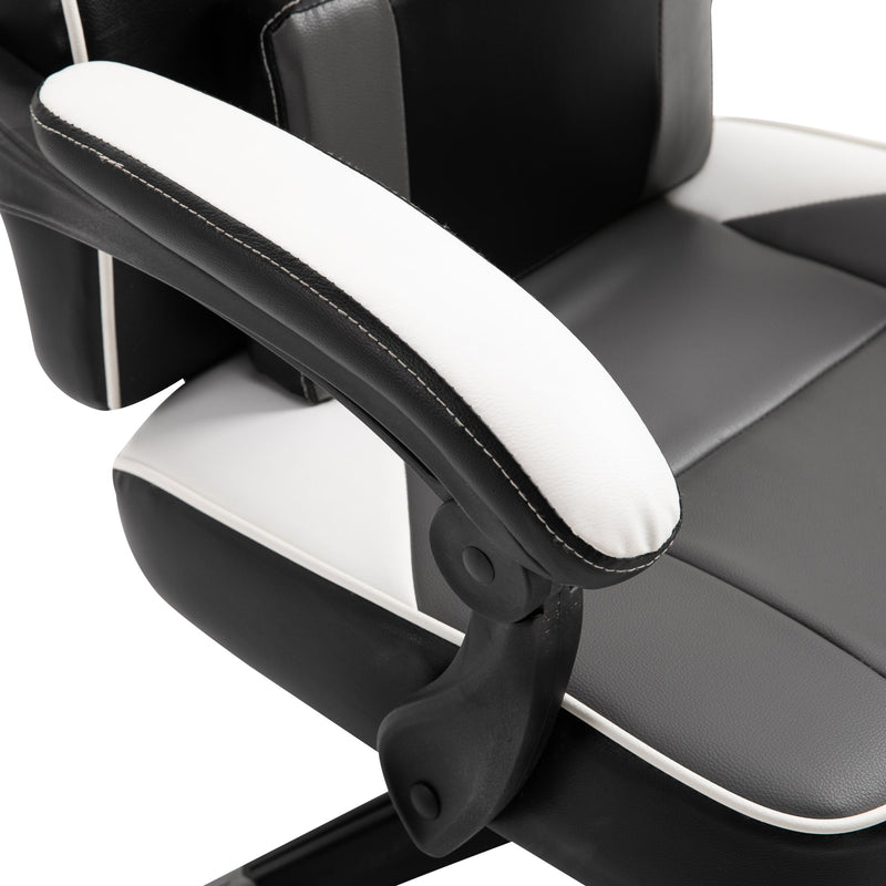 Ergonomic Gaming Chair with Footrest and Lumbar Support - Thick Padding, Headrest, 5 Smooth-Rolling Wheels, Reclining Backrest - Adjustable Height for Comfortable Gaming & Home Office Use, Grey