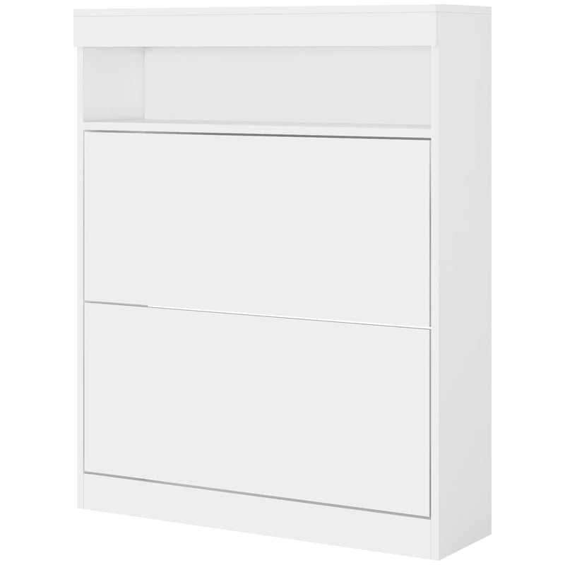 Shoe Storage Organizer for 16 Pairs - Modern White Cabinet with Flip Doors - Ideal for Entryway Clutter Control
