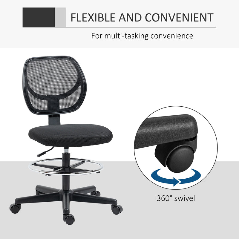Ergonomic Mesh Office Chair with Adjustable Height and Footrest - Durable Standing Desk Chair in Black - Ideal for Extended Desk Work and Comfort