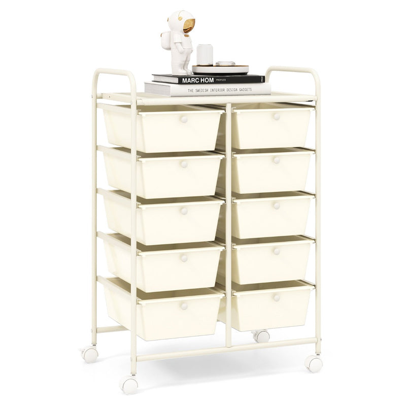 Rolling Storage Cart - 10-Drawer Organizer for Tools and Scrapbook Paper, Black - Perfect for DIY Crafts and Office Organising Tasks