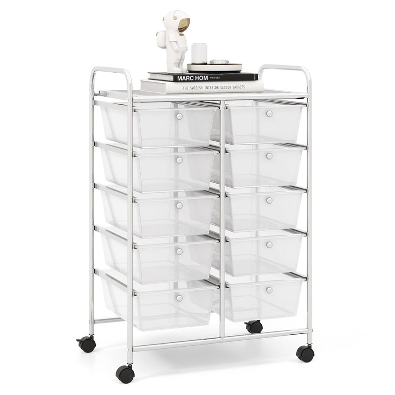 Rolling Storage Cart - 10-Drawer Organizer for Tools and Scrapbook Paper, Black - Perfect for DIY Crafts and Office Organising Tasks