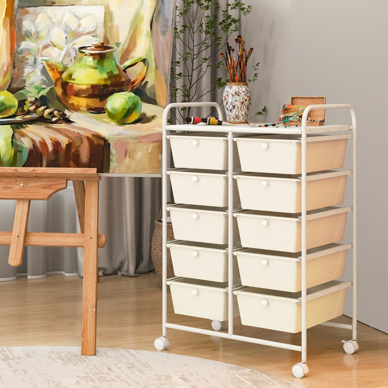 Rolling Storage Cart - 10-Drawer Organizer for Tools and Scrapbook Paper, Black - Perfect for DIY Crafts and Office Organising Tasks