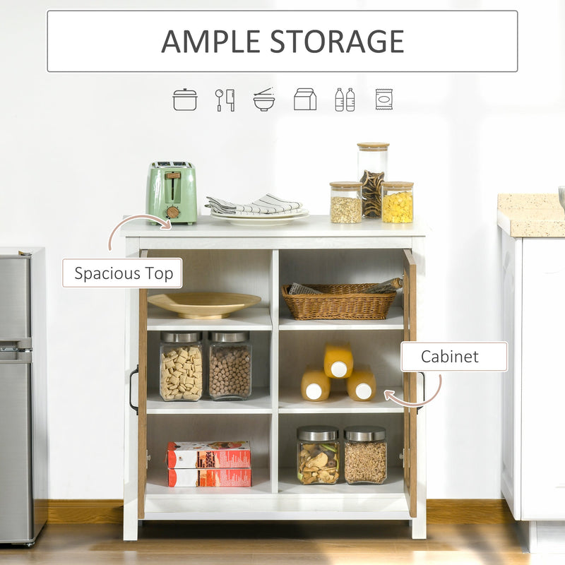 Distressed White Kitchen Sideboard - Glass Door Accent Cupboard with Adjustable Shelf Storage - Elegant Organization for Dining and Living Areas