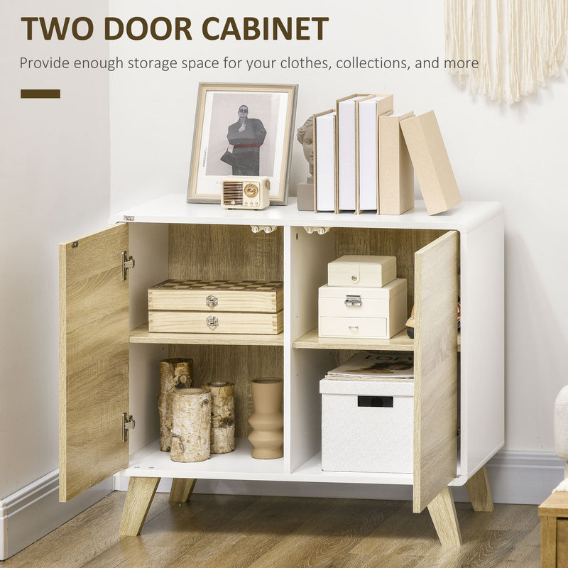 Modern White and Oak Storage Cupboard - Push-to-Open Doors with Adjustable Shelf - Ideal for Living Room, Home Office, or Bedroom Organization