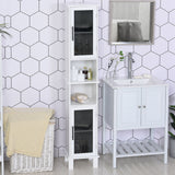 6-Tier Retro Bathroom Cabinet with Patterned Glass Doors - Anti-Tilt Design, Melamine Finish, Freestanding Storage - Chic Monochrome Tall Tower for Bathroom Organization