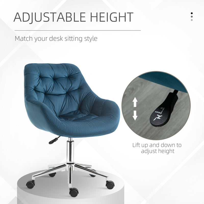 Ergonomic Velvet Home Office Chair - Comfy Adjustable Computer Desk Chair with Arm & Back Support - Ideal for Extended Seating & Work Comfort, Blue
