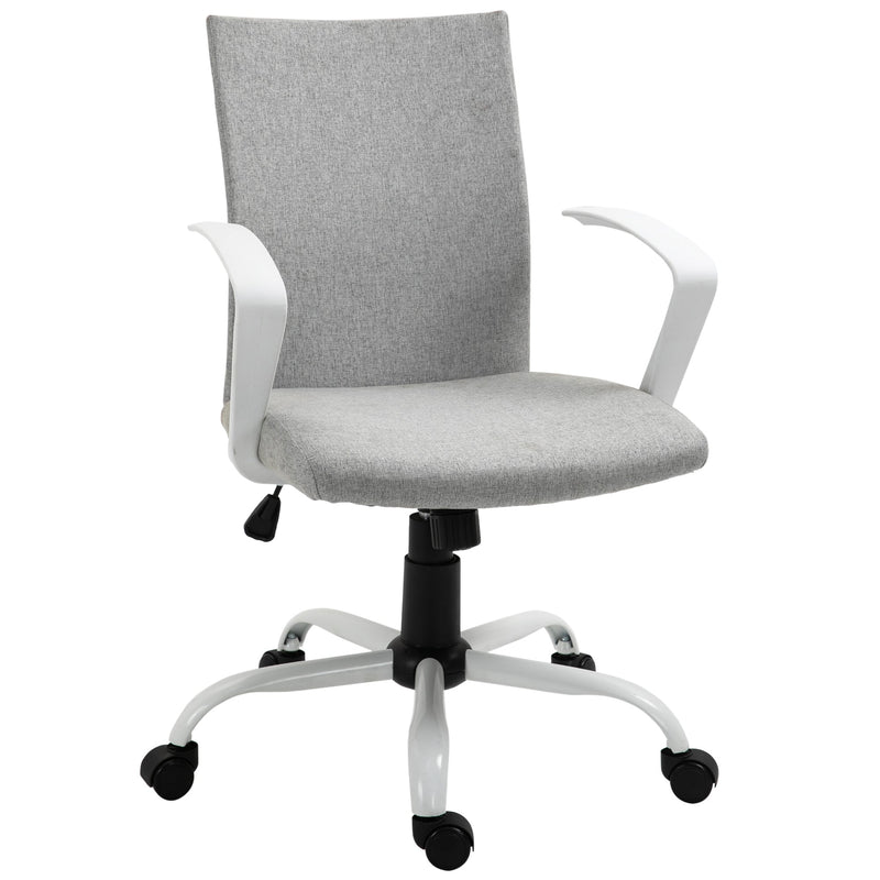 Linen Swivel Office Chair - Ergonomic Computer Desk Task Chair with Adjustable Height, Armrests, and Wheels - Ideal for Home Study and Office Comfort