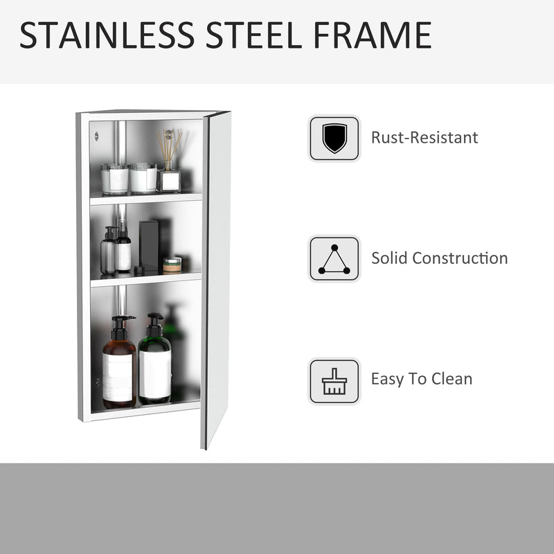 Stainless Steel Corner Mirror Cabinet - Wall-Mounted Bathroom Cupboard with Single Door, 300mm Width - Space-Saving Storage for Small Bathrooms