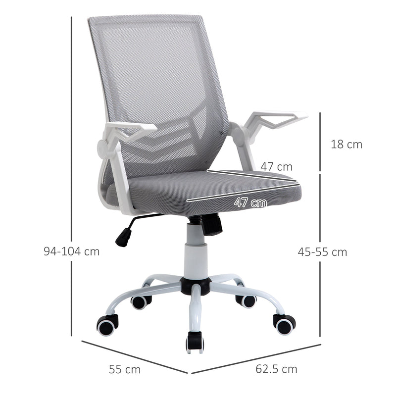 Ergonomic Mesh Swivel Office Chair with Lumbar Support - Adjustable Height Desk Chair with Flip-Up Arms, Grey - Ideal for Home Office Comfort and Posture Improvement