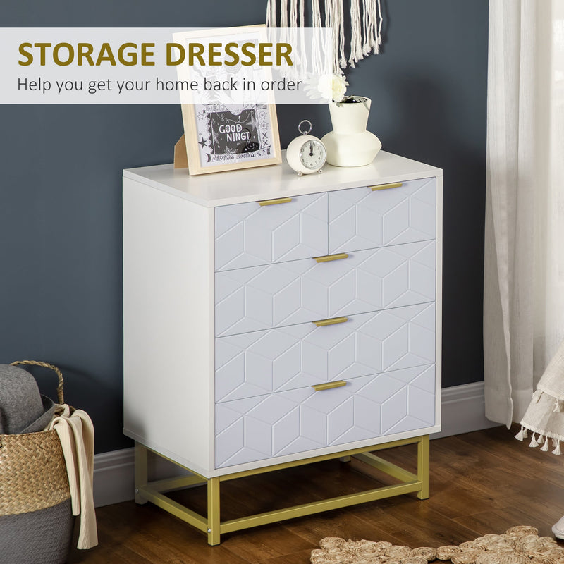 5-Drawer Modern Chest - Bedroom and Living Room Storage Organizer with Golden Steel Base - Contemporary Furniture Solution for Enhanced Home Organization