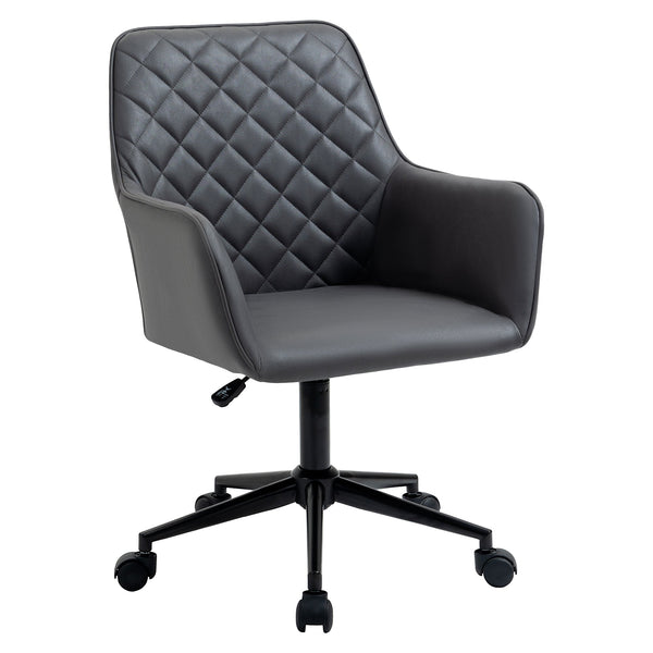 Swivel Leather-Feel Office Chair - Mobile Study & Leisure Seating Solution in Grey - Perfect for Home Office Comfort and Style