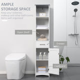 Freestanding Linen Tower Cabinet - 3-Tier Shelf, Cupboard, Drawer & Door Slim Storage Organizer - Ideal for Bathroom & Small Spaces