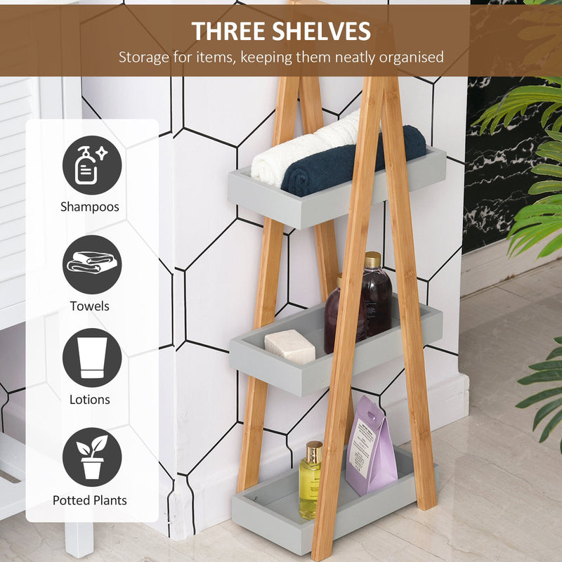 3-Tier Bamboo Bathroom Storage Unit - Slim Freestanding Shelving, A-Frame Toilet Rack - Space-Saving Organizer for Small Bathrooms