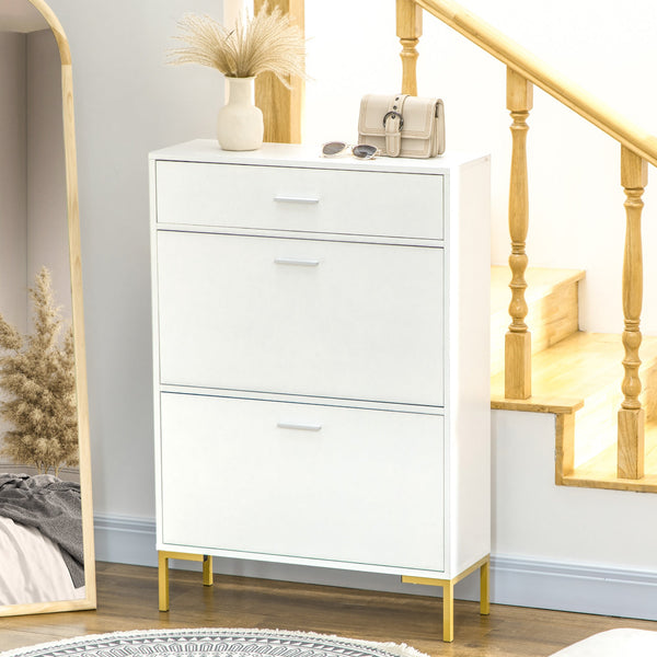 Modern 2-Flip Door Shoe Cabinet with Drawer - Adjustable Shelf Hallway Storage Organizer for 12 Pairs - Ideal for Entryway Clutter Reduction