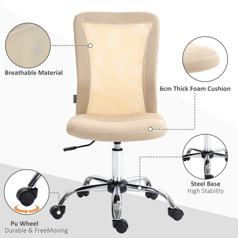 Mesh Office Chair with Adjustable Height - Armless Swivel Desk Chair with Wheels - Ideal for Study & Work Comfort, Beige