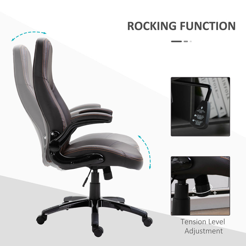 PU Leather Swivel Office Chair with Adjustable Height - Ergonomic Desk Chair with Flip-Up Armrests & Tilt Mechanism - Comfortable Seating for Home Office and Desk Work in Dark Brown
