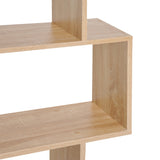 S-Shaped Wooden Bookcase - 6-Tier Storage Display Shelves & Room Divider - Versatile Oak Cabinet for Home and Office Organization